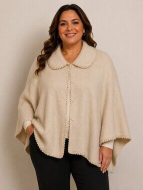 Elegant Cream Women's Alpaca Cape One Size Made In Peru